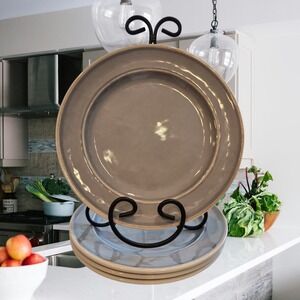 Set Of 4 Melamine Lunch Plates Grey 8.5" Camping Outdoor